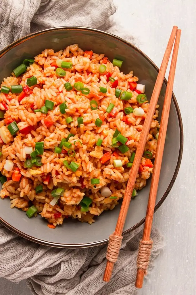 Fried Rice, with vegetables and egg, Chinese cuisine, homemade, no people,