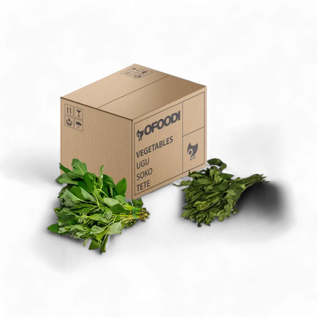 Box of fresh ugu leaves - fluted pumpkin leaves